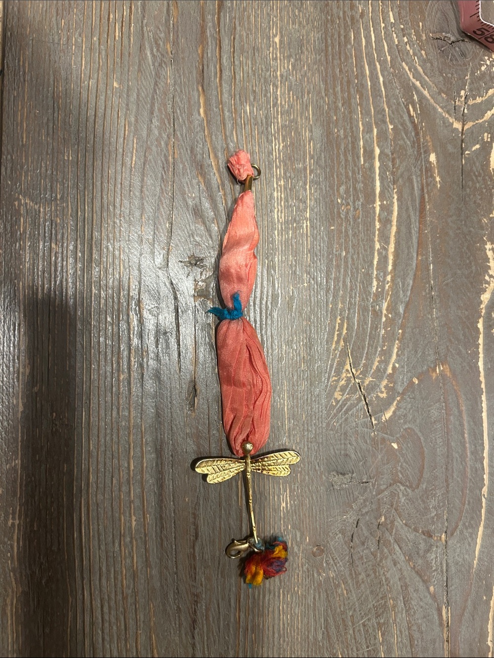 Silk Coral Bracelet with Gold Dragonfly Charm